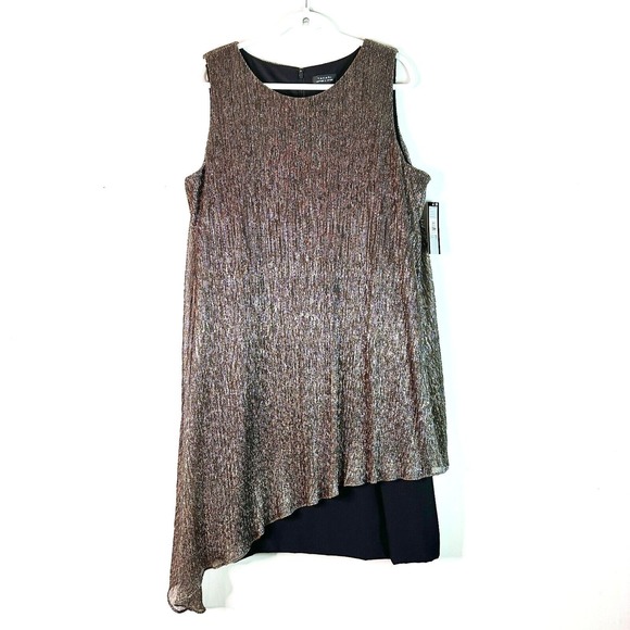 Tahari Dresses & Skirts - Tahari Arthur S Levine Dress Women Plus 18W Black Gold Metallic Asymmetrical NWT